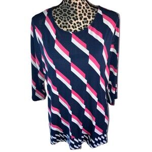 easywear by chicos Top Blouse Size 2 Blue Multi Color Geometric